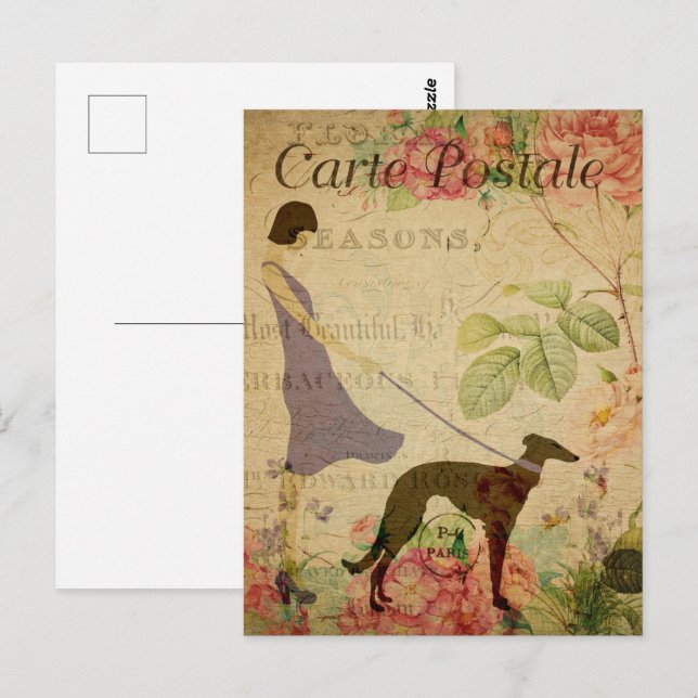 Carte Postale Vintage Girl & Greyhound (Devant / Derrière)
