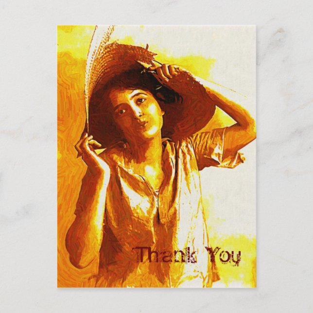 Carte Postale vintage Girl In Straw Casquette Merc (Devant)