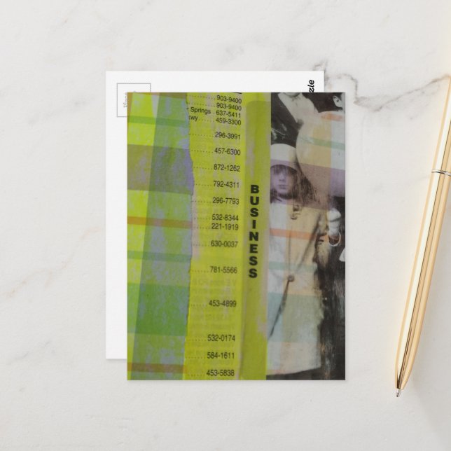 Carte Postale Vintage Girl With Balloons Collage (Devant/Arrière en situation)