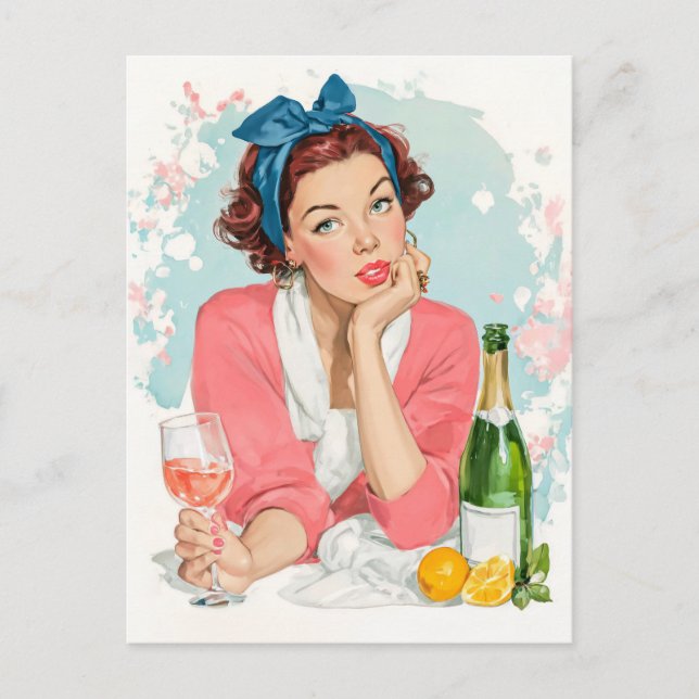Carte Postale Vintage Girl with Pink Champagne (Devant)