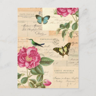 Carte postale vintage Girly avec des roses et des