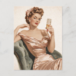 Carte postale vintage glamour champagne pin-up