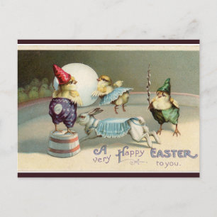 Carte Postale Vintage Gnome Chick et Bunny Circus Pâques