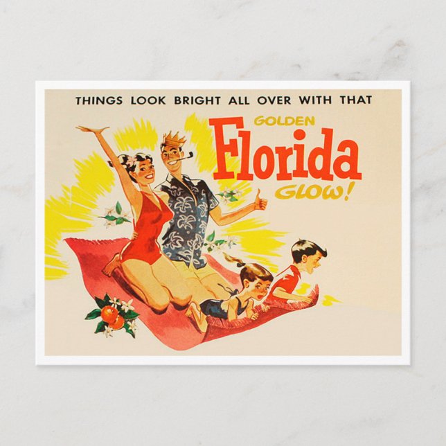 Carte postale vintage Golden Florida Glow Travel (Devant)