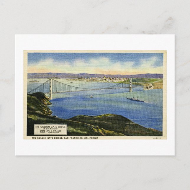 Carte postale Vintage Golden Gate Bridge (Devant)