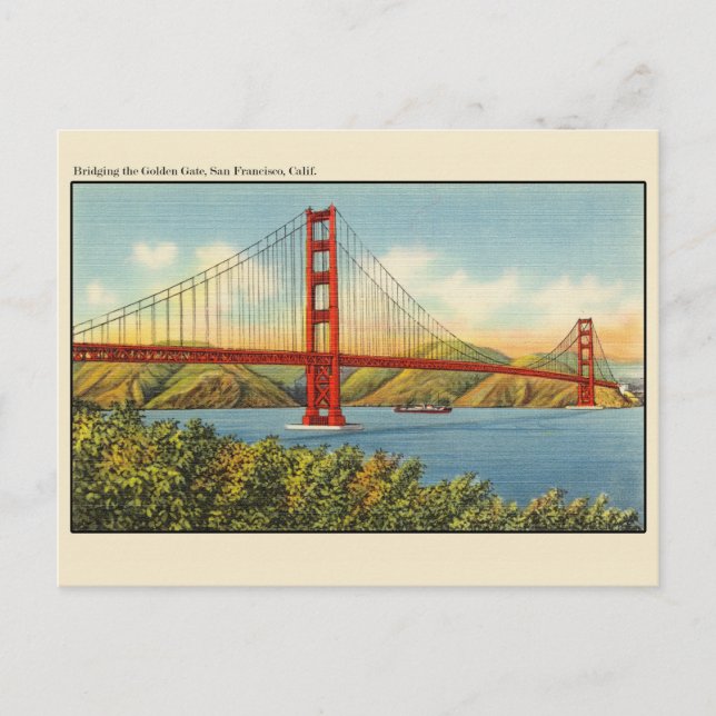 Carte Postale Vintage Golden Gate Bridge San Francisco (Devant)