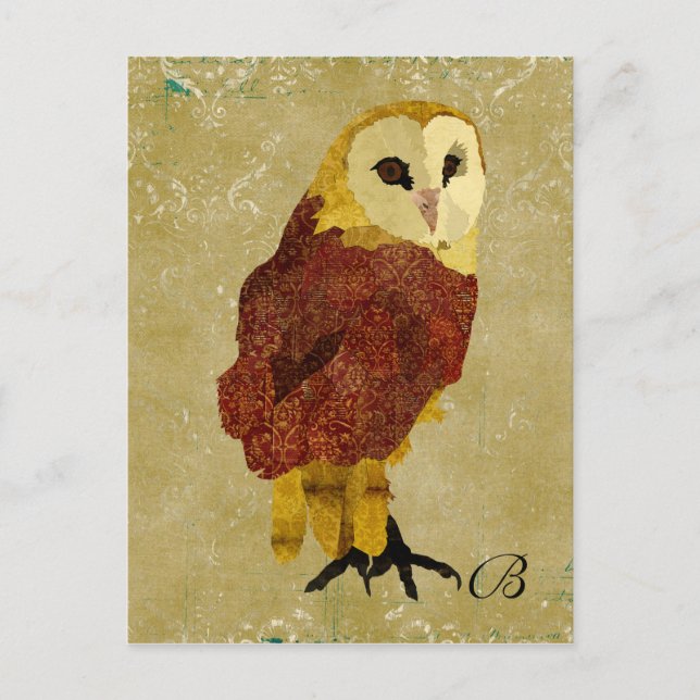 Carte postale vintage Golden Ruby Owl Monogram (Devant)