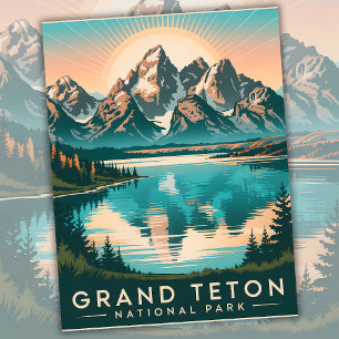 Carte Postale Vintage Grand Teton National Park 1950 WPA Travel