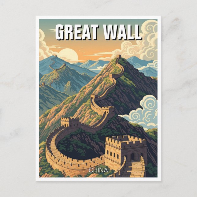 Carte Postale Vintage Grande Muraille de Chine Voyage (Devant)