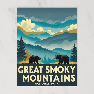 Carte Postale Vintage Great Smotains Mountains Ours