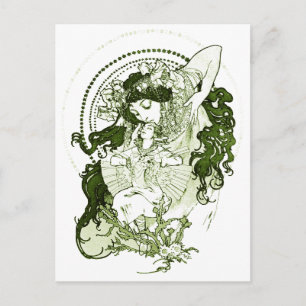 Carte Postale Vintage green lady art