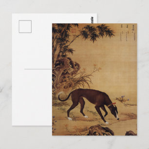 Carte Postale Vintage Greyhound Noir et Fleurs Roses