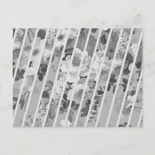 Carte Postale Vintage Gris gris floral rayures Motif