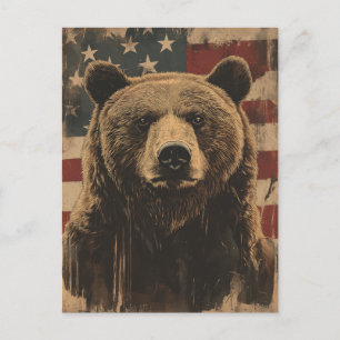 Carte Postale Vintage Grizzly-Baer USA drapeau américain