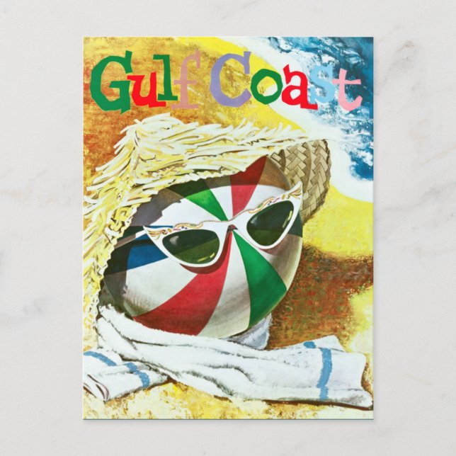 Carte Postale Vintage Gulf Coast Beach Ball Travel (Devant)