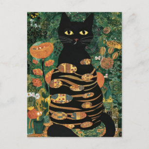 Carte Postale Vintage Gustav Klimt Chat Noir Dans un Jardin de F