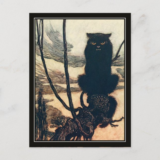 Carte Postale Vintage Halloween Arthur Rackham Chat noir (Devant)