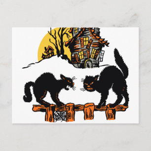 Carte Postale Vintage Halloween Chats noirs Tricot ou traitement