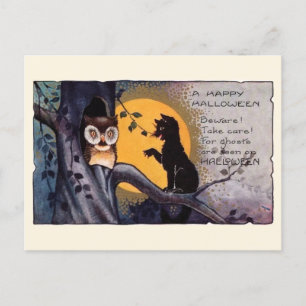 Carte Postale Vintage Halloween Chouette noire Poème victorien