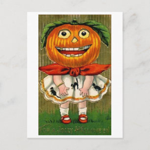 Carte Postale Vintage Halloween Citrouille Head Girl
