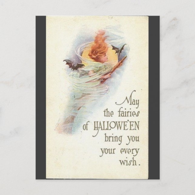 Carte Postale vintage-halloween-femme-chauves-souris-broomstick- (Devant)