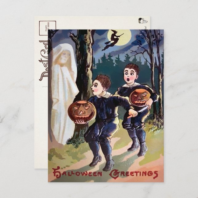 Carte postale vintage Halloween Ghost (Devant / Derrière)