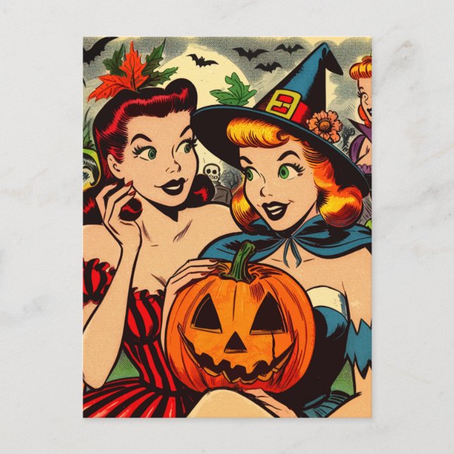 Carte Postale Vintage Halloween Girls Comics (Devant)
