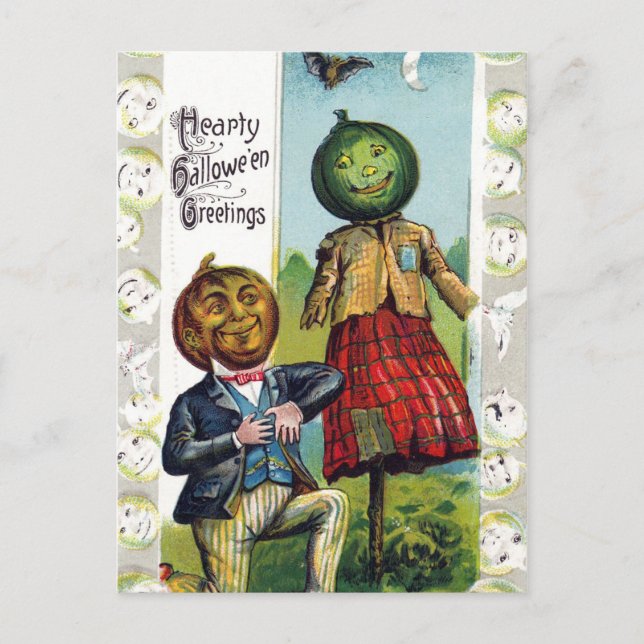 Carte postale vintage Halloween Holiday citrouille (Devant)