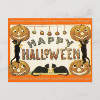 Carte postale vintage Halloween Jack-O-Lanterns