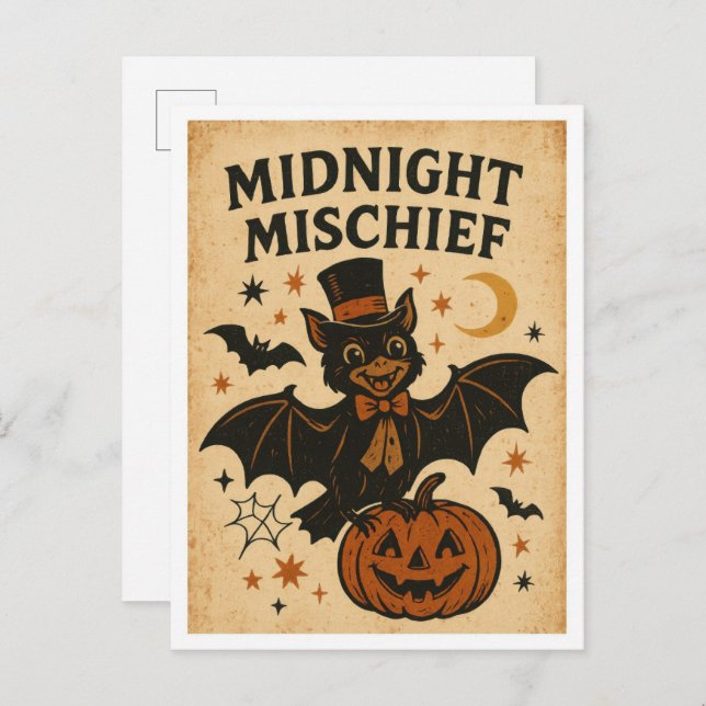 Carte Postale Vintage Halloween Midnight Mischief (Devant / Derrière)
