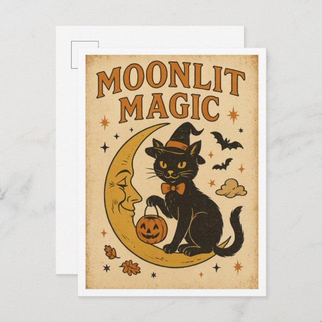 Carte Postale Vintage Halloween Moonlit Magic (Devant / Derrière)