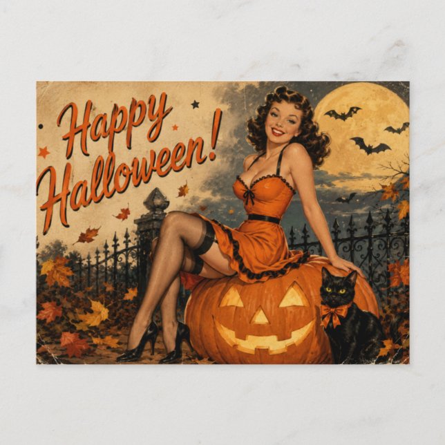 Carte postale vintage Halloween pin-up (Devant)