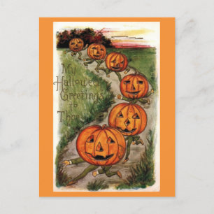 Carte Postale Vintage Halloween Salutations Jack-o'-lantern Citr