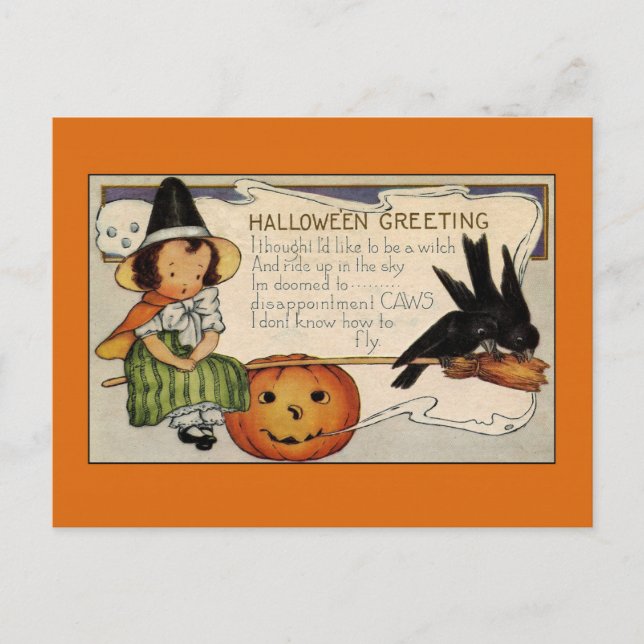Carte Postale Vintage Halloween Salutations Jolie Sorcière (Devant)