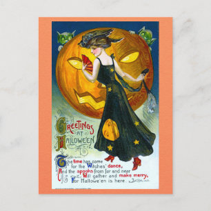 Carte Postale Vintage Halloween Salutations sorcière poème Citro