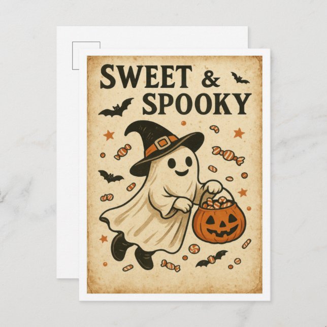 Carte Postale Vintage Halloween Sweet & Spooky (Devant / Derrière)