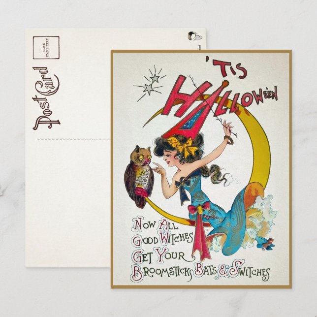 Carte postale vintage Halloween Witch (Devant / Derrière)
