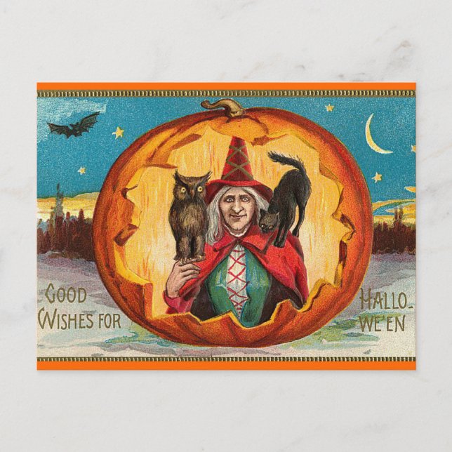 Carte postale vintage Halloween Witch (Devant)