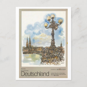 Carte Postale Vintage Hambourg Allemagne Aquarelle Voyage Poster