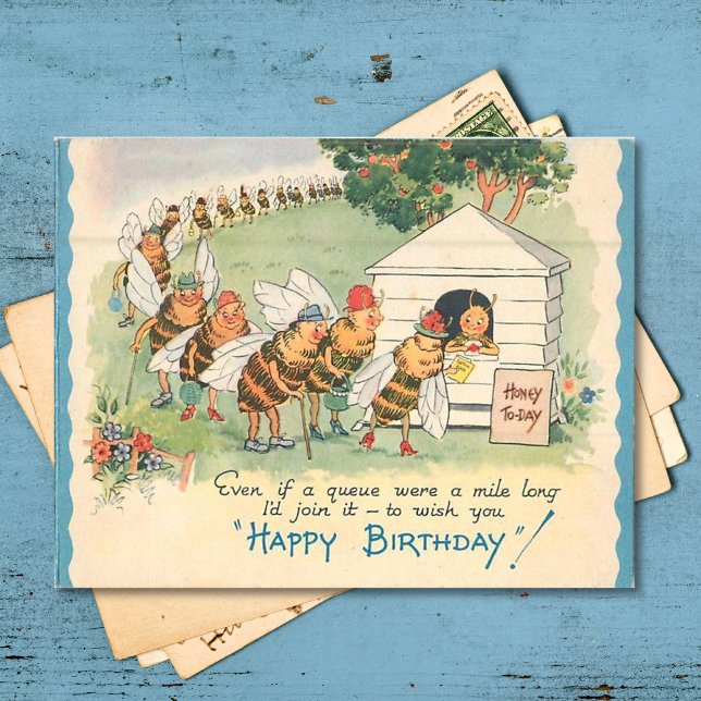 Carte postale vintage Happy Bee Birthday Holiday (Créateur téléchargé)