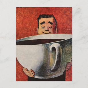 Carte Postale Vintage Happy Man Boire la Coupe Géante de Café