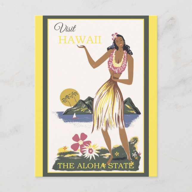 Carte Postale Vintage Hawaii Aloha Hula Dancer Voyage (Devant)