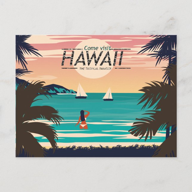 Carte Postale Vintage Hawaii Beach à Sunset Postcard (Devant)