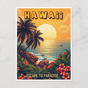 Carte Postale Vintage Hawaii Ocean Beach Retro Floral Travel