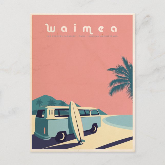 Carte postale vintage Hawaii Surf Van Travel (Devant)