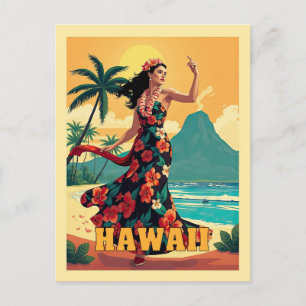 Carte Postale Vintage Hawaii Tropical Beach Ocean Woman Travel