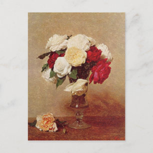 Carte Postale Vintage Henri Latour Roses dans un verre empaillé