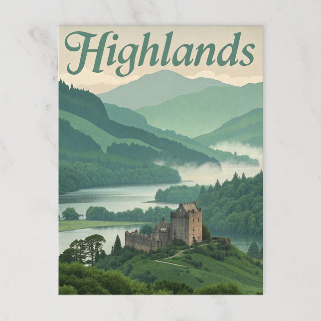 Carte Postale Vintage Highlands Misty Loch & Castle (Créateur téléchargé)