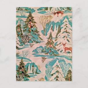 Carte Postale Vintage Holiday Wrapping Paper Design Deer in Snow