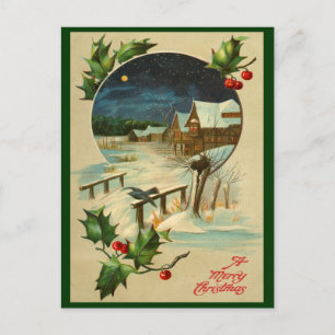 Carte postale vintage Holly Christmas